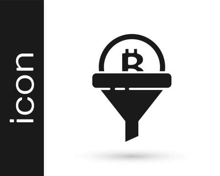 Black Sales funnel with bitcoin icon isolated on white background. Infographic template. Vectorのイラスト素材