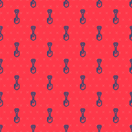 Blue line Shovel icon isolated seamless pattern on red background. Gardening tool. Tool for horticulture, agriculture, farming. Vector Illustrationのイラスト素材