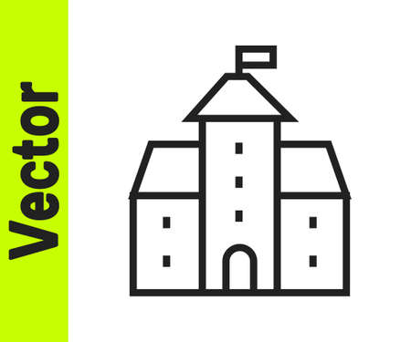 Black line Castle icon isolated on white background. Medieval fortress with a tower. Protection from enemies. Reliability and defense of the city. Vectorのイラスト素材