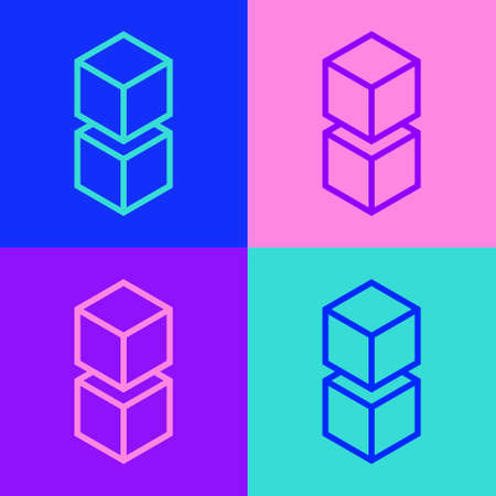 Pop art line Blockchain technology icon isolated on color background. Cryptocurrency data. Abstract geometric block chain network technology business. Vectorのイラスト素材