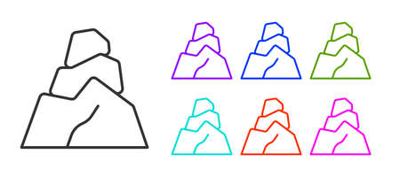 Black line Rock stones icon isolated on white background. Set icons colorful. Vectorのイラスト素材
