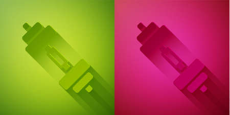 Paper cut Dumbbell icon isolated on green and pink background. Muscle lifting icon, fitness barbell,...