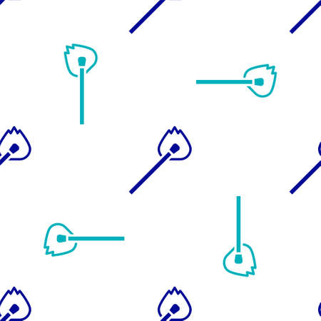 Blue Burning match with fire icon isolated seamless pattern on white background. Match with fire. Matches sign. Vectorのイラスト素材