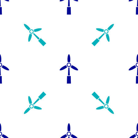 Blue Wind turbine icon isolated seamless pattern on white background. Wind generator sign. Windmill for electric power production. Vectorのイラスト素材