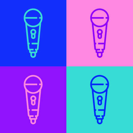 Pop art line Microphone icon isolated on color background. On air radio mic microphone. Speaker sign. Vectorのイラスト素材