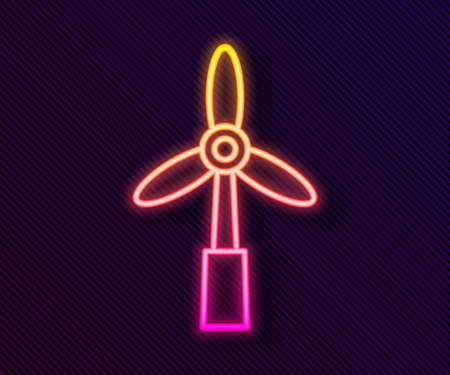 Glowing neon line Wind turbine icon isolated on black background. Wind generator sign. Windmill for electric power production. Vectorのイラスト素材