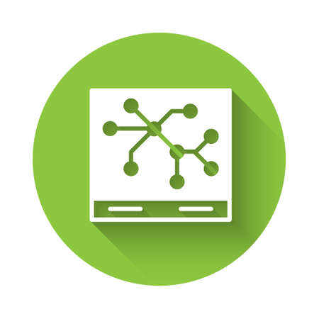 White Railway map icon isolated with long shadow. Green circle button. Vectorのイラスト素材