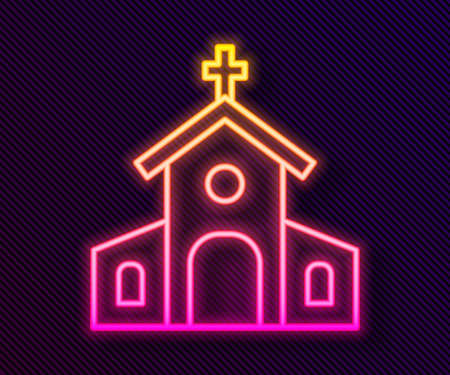 Glowing neon line Church building icon isolated on black background. Christian Church. Religion of church. Vectorのイラスト素材