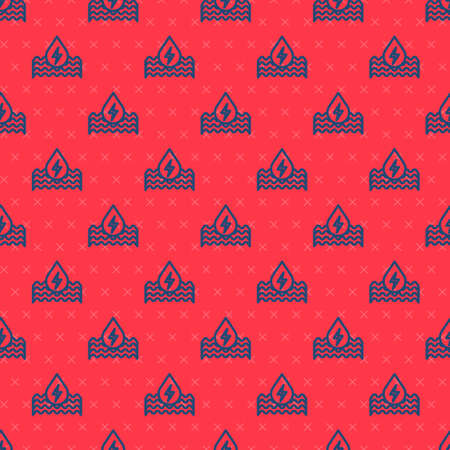 Blue line Water energy icon isolated seamless pattern on red background. Ecology concept with water droplet. Alternative energy concept. Vectorのイラスト素材