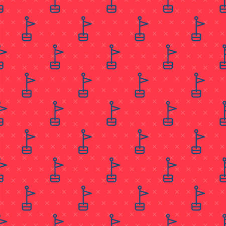 Blue line Flag icon isolated seamless pattern on red background. Location marker symbol. Vectorのイラスト素材