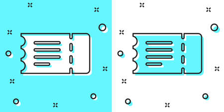 Black line Train ticket icon isolated on green and white background. Travel by railway. Random...