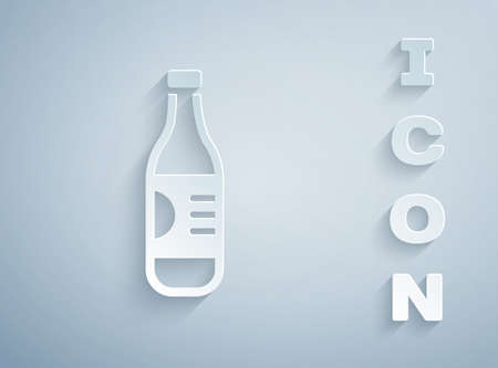 Paper cut Bottle of water icon isolated on grey background. Soda aqua drink sign. Paper art style. Vectorのイラスト素材