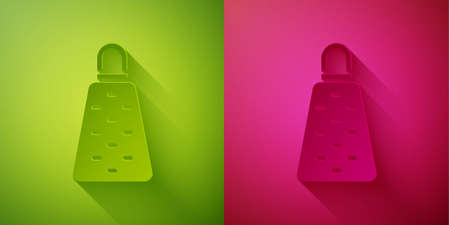 Paper cut Grater icon isolated on green and pink background. Kitchen symbol. Cooking utensil. Cutlery sign. Paper art style. Vectorのイラスト素材