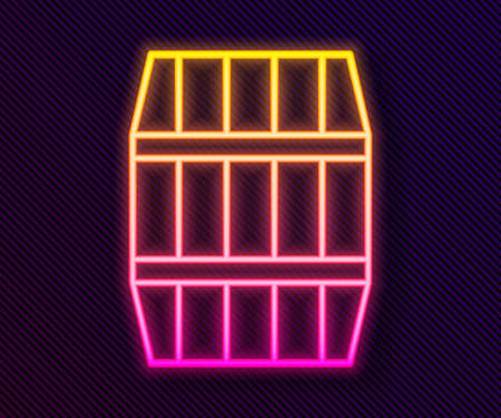 Glowing neon line Wooden barrel icon isolated on black background. Alcohol barrel, drink container, wooden keg for beer, whiskey, wine. Vector Illustrationのイラスト素材
