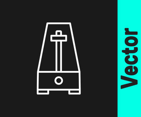White line Classic Metronome with pendulum in motion icon isolated on black background. Equipment of music and beat mechanism. Vectorのイラスト素材