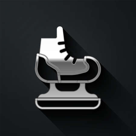 Silver Skates icon isolated on black background. Ice skate shoes icon. Sport boots with blades. Long shadow style. Vectorのイラスト素材