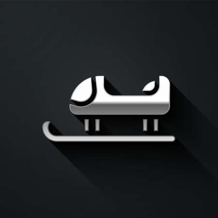 Silver Sled icon isolated on black background. Winter mode of transport. Long shadow style. Vectorのイラスト素材