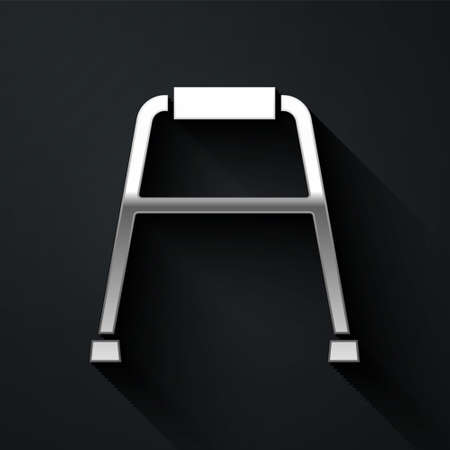 Silver Walker for disabled person icon isolated on black background. Long shadow style. Vectorのイラスト素材