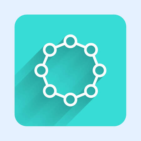 White line Chemical formula icon isolated with long shadow. Abstract hexagon for innovation medicine, health, research and science. Green square button. Vectorのイラスト素材