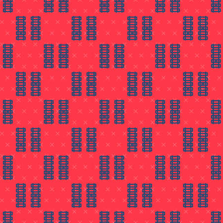 Blue line Railway, railroad track icon isolated seamless pattern on red background. Vectorのイラスト素材
