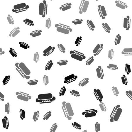 Black Hotdog sandwich icon isolated seamless pattern on white background. Sausage icon. Street fast food menu. Vectorのイラスト素材