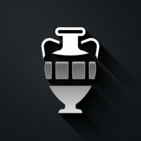 Silver Ancient amphorae icon isolated on black background. Long shadow style. Vectorのイラスト素材