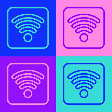Pop art line WiFi wireless internet network symbol icon isolated on color background. Vector Illustrationのイラスト素材