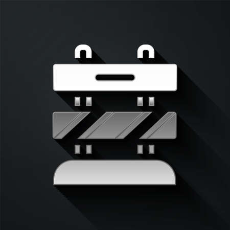 Silver End of railway tracks icon isolated on black background. Stop sign. Railroad buffer end to destination. Long shadow style. Vectorのイラスト素材