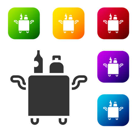 Black Trolley for food and beverages icon isolated on white background. Set icons in color square buttons. Vectorのイラスト素材