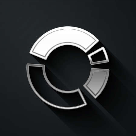 Silver Pie chart infographic icon isolated on black background. Diagram chart sign. Long shadow style. Vectorのイラスト素材
