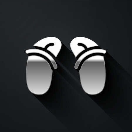 Silver Flip flops icon isolated on black background. Beach slippers sign. Long shadow style. Vectorのイラスト素材