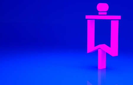 Pink Medieval flag icon isolated on blue background. Country, state, or territory ruled by a king or queen. Minimalism concept. 3d illustration 3D renderの写真素材