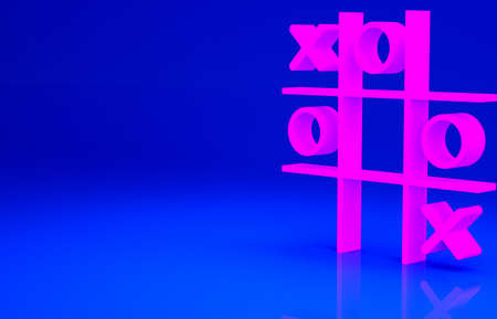 Pink Tic tac toe game icon isolated on blue background. Minimalism concept. 3d illustration 3D...