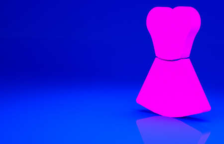 Pink Woman dress icon isolated on blue background. Clothes sign. Minimalism concept. 3d illustration 3D renderの写真素材