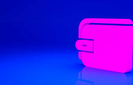 Pink Wallet icon isolated on blue background. Purse icon. Cash savings symbol. Minimalism concept. 3d illustration 3D renderの写真素材