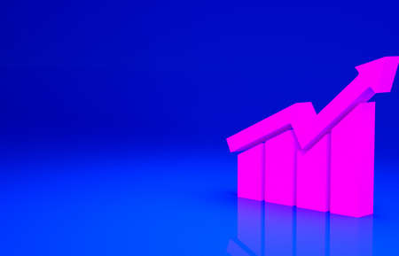 Pink Financial growth increase icon isolated on blue background. Increasing revenue. Minimalism concept. 3d illustration 3D renderの写真素材