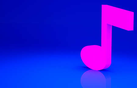 Pink Music note, tone icon isolated on blue background. Minimalism concept. 3d illustration 3D renderの写真素材