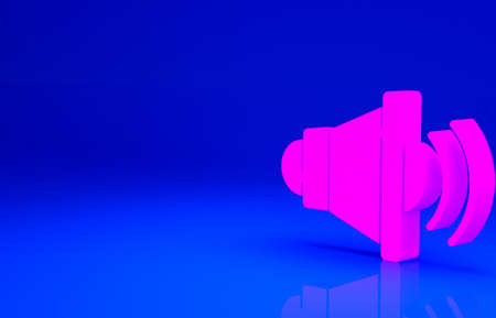 Pink Speaker volume, audio voice sound symbol, media music icon isolated on blue background. Minimalism concept. 3d illustration 3D renderの写真素材