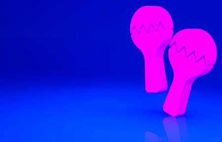 Pink Maracas icon isolated on blue background. Music maracas instrument mexico. Minimalism concept. 3d illustration 3D renderの写真素材
