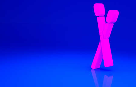 Pink Drum sticks icon isolated on blue background. Musical instrument. Minimalism concept. 3d...