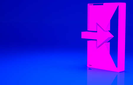 Pink Fire exit icon isolated on blue background. Fire emergency icon. Minimalism concept. 3d illustration 3D renderの写真素材