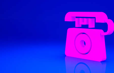 Pink Telephone with emergency call 911 icon isolated on blue background. Police, ambulance, fire department, call, phone. Minimalism concept. 3d illustration 3D renderの写真素材