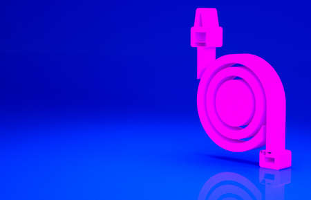 Pink Fire hose reel icon isolated on blue background. Minimalism concept. 3d illustration 3D render