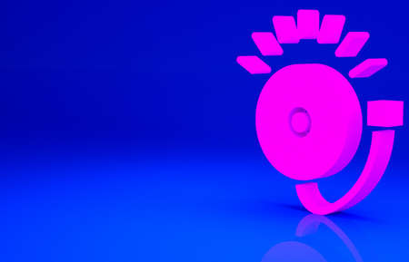 Pink Ringing alarm bell icon isolated on blue background. Fire alarm system. Service bell, handbell sign, notification symbol. Minimalism concept. 3d illustration 3D renderの写真素材