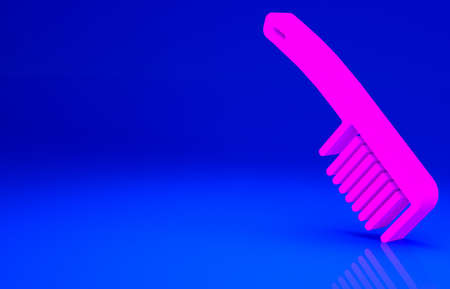 Pink Hairbrush icon isolated on blue background. Comb hair sign. Barber symbol. Minimalism concept. 3d illustration 3D renderの写真素材