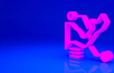 Pink Prosthesis hand icon isolated on blue background. Futuristic concept of bionic arm, robotic mechanical hand. Minimalism concept. 3d illustration 3D renderの写真素材