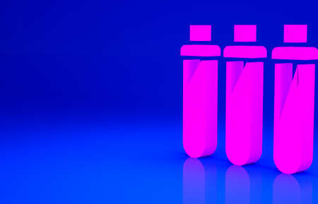 Pink Reagent bottle for physics and chemistry icon isolated on blue background. Minimalism concept. 3d illustration 3D renderの写真素材