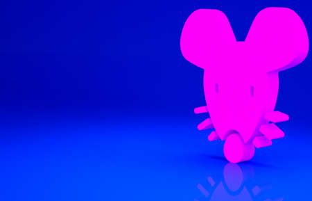 Pink Experimental mouse icon isolated on blue background. Minimalism concept. 3d illustration 3D renderの写真素材
