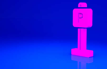 Pink Parking icon isolated on blue background. Street road sign. Minimalism concept. 3d illustration 3D renderの写真素材