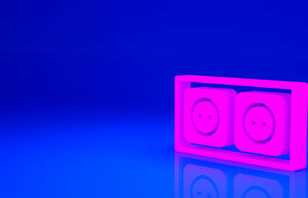 Pink Electrical outlet icon isolated on blue background. Power socket. Rosette symbol. Minimalism concept. 3d illustration 3D renderの写真素材